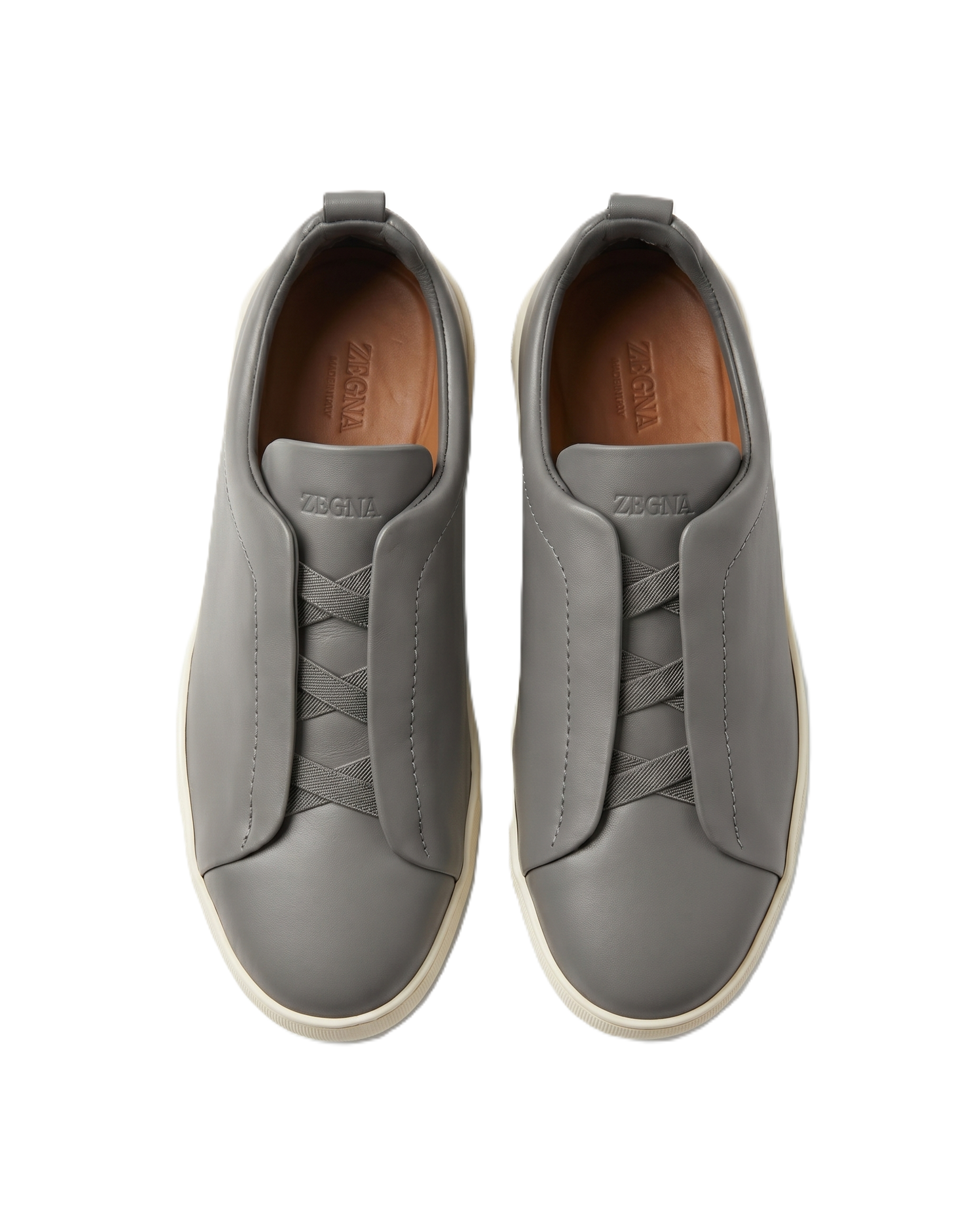Zegna - Grey Leather Slip-On Sneakers