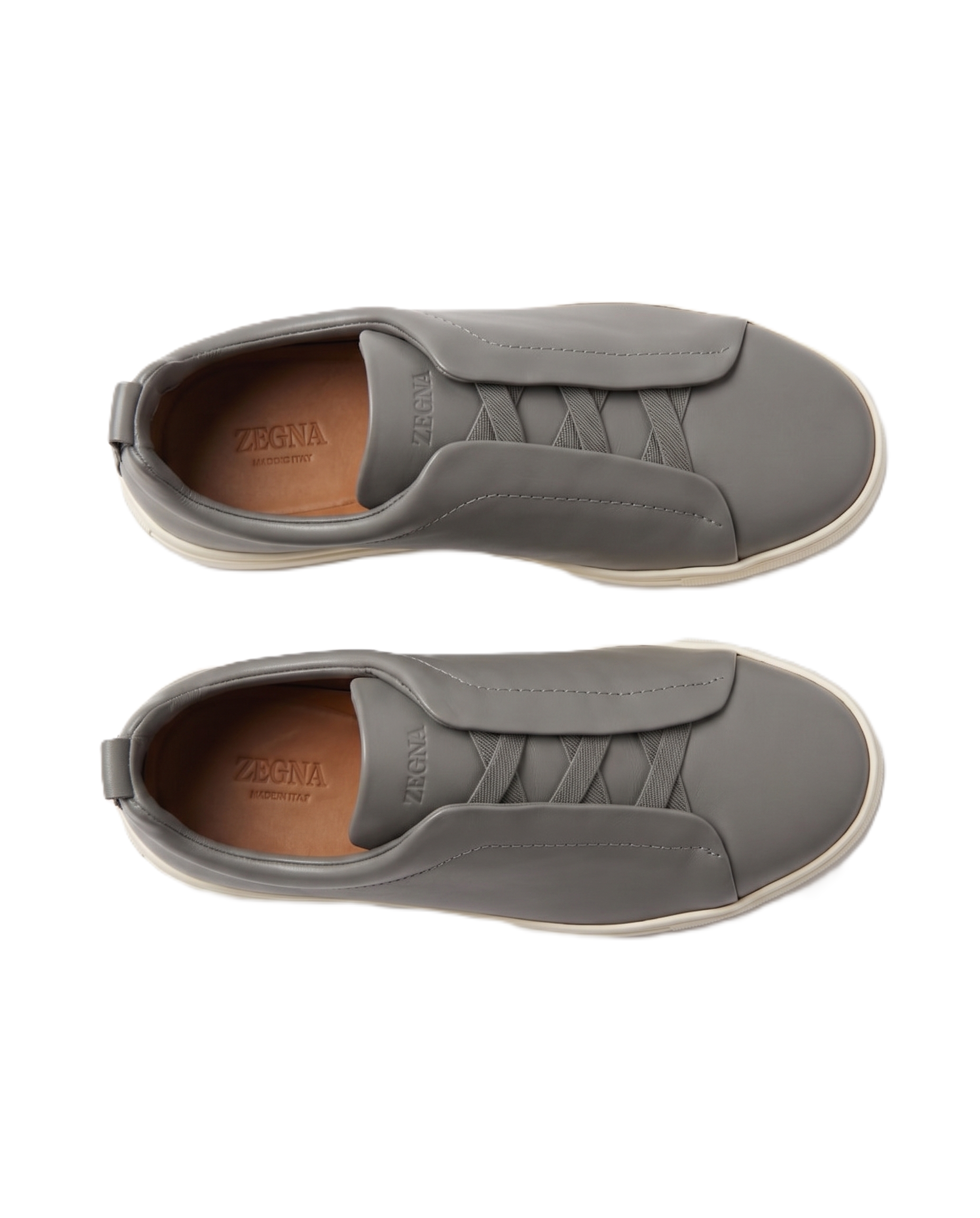 Zegna - Grey Leather Slip-On Sneakers