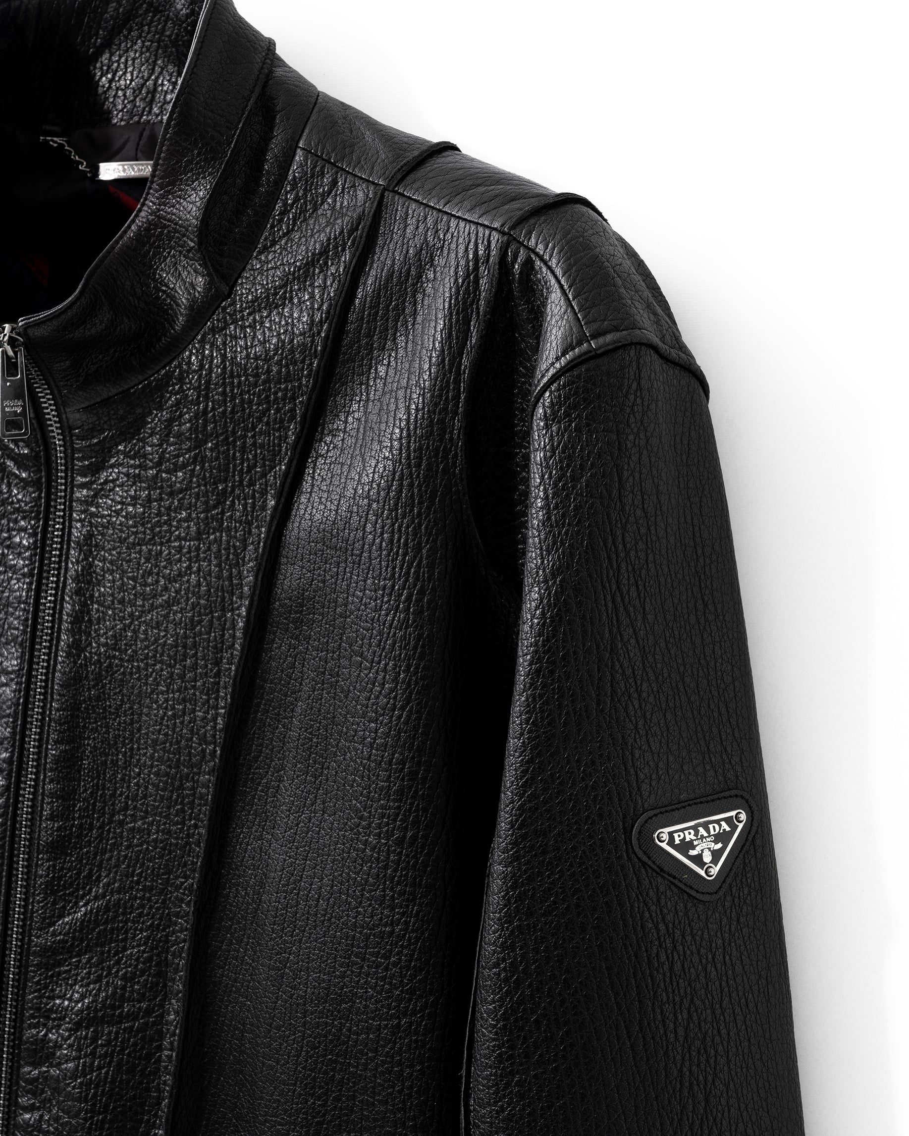 Prada Jacket Python Leather Trim Premium Suede Black Men's Bomber Zip Up Italy Designer Luxury