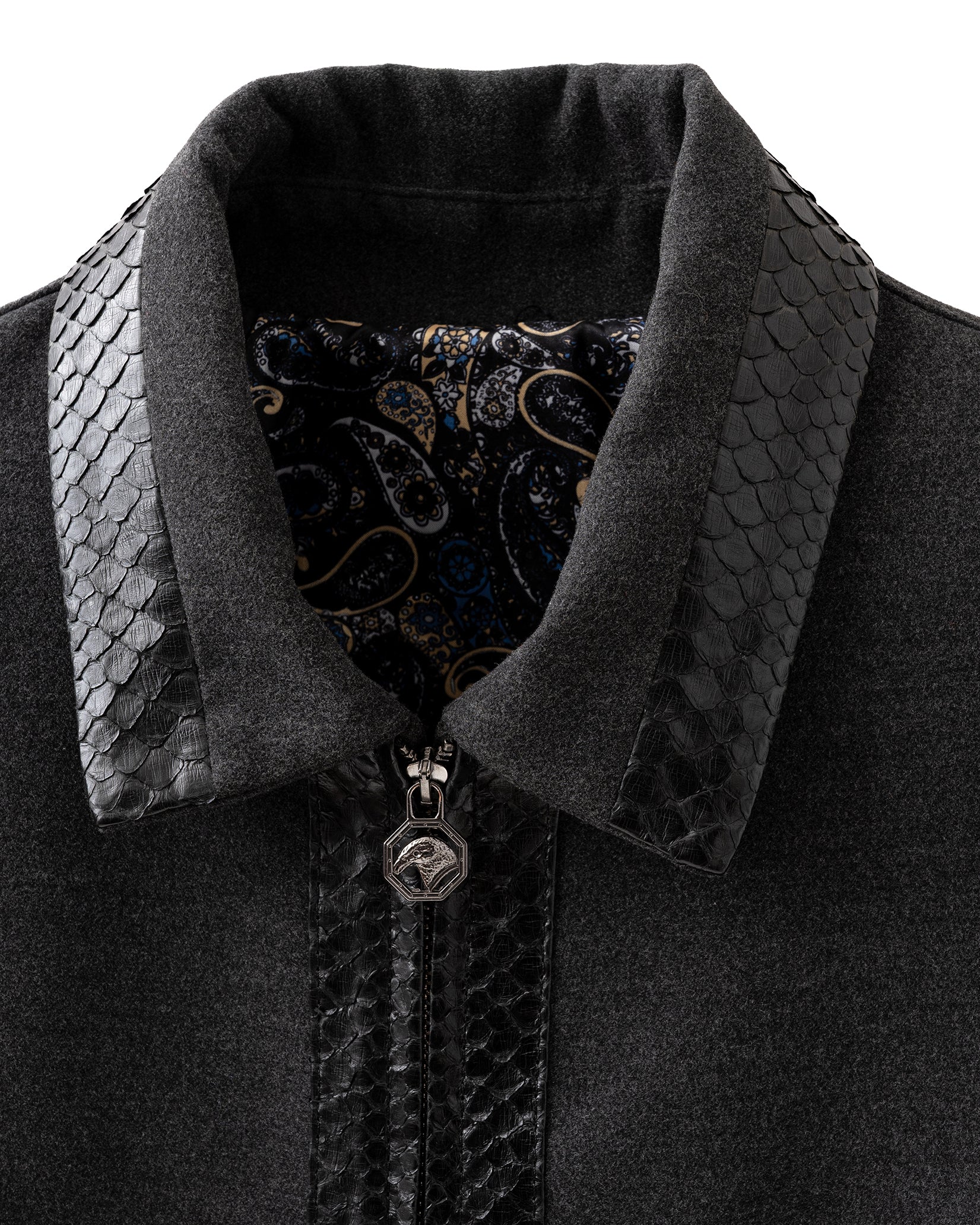 Stefano Ricci Jacket Cashmere Grey with Grain Leather