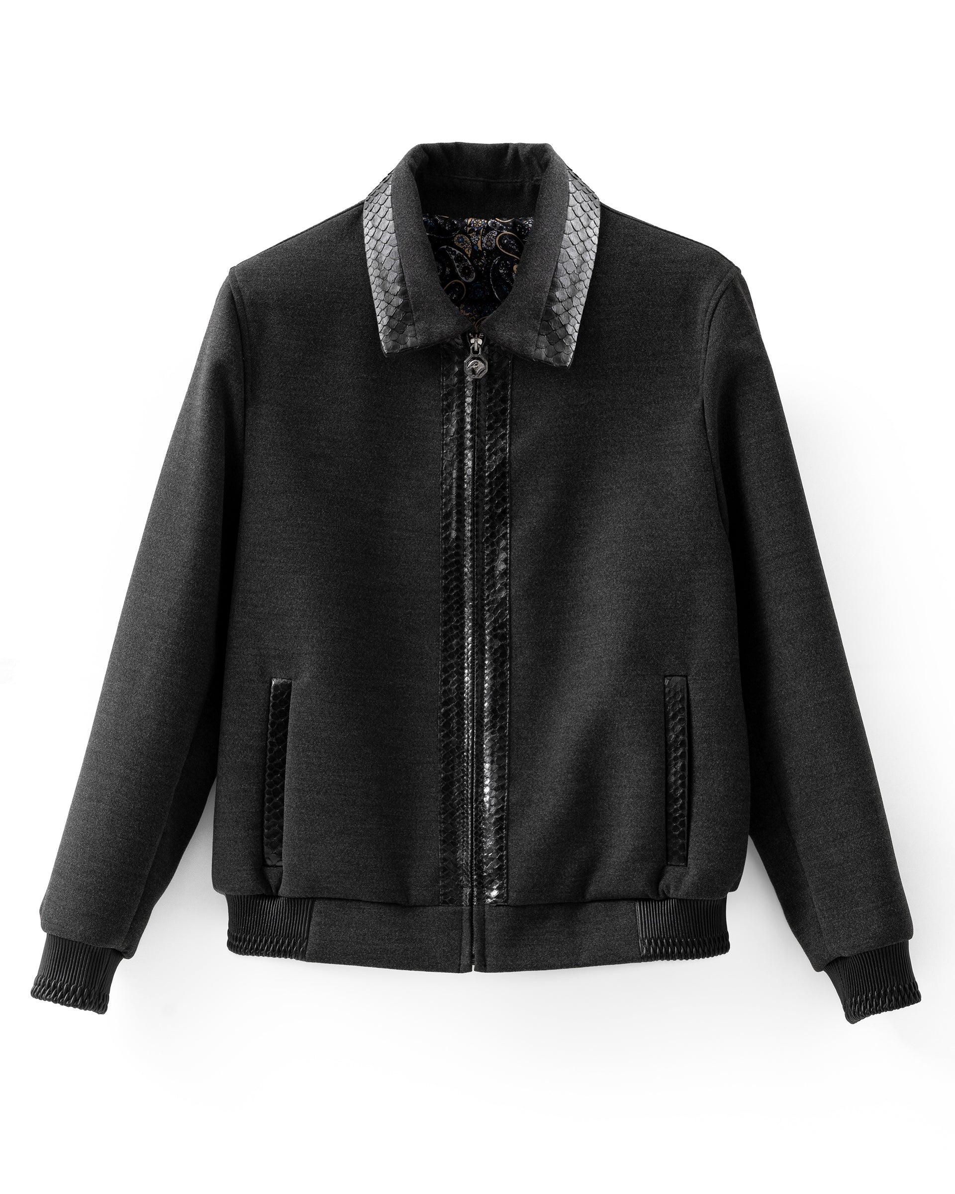 Stefano Ricci Jacket Cashmere Grey with Grain Leather