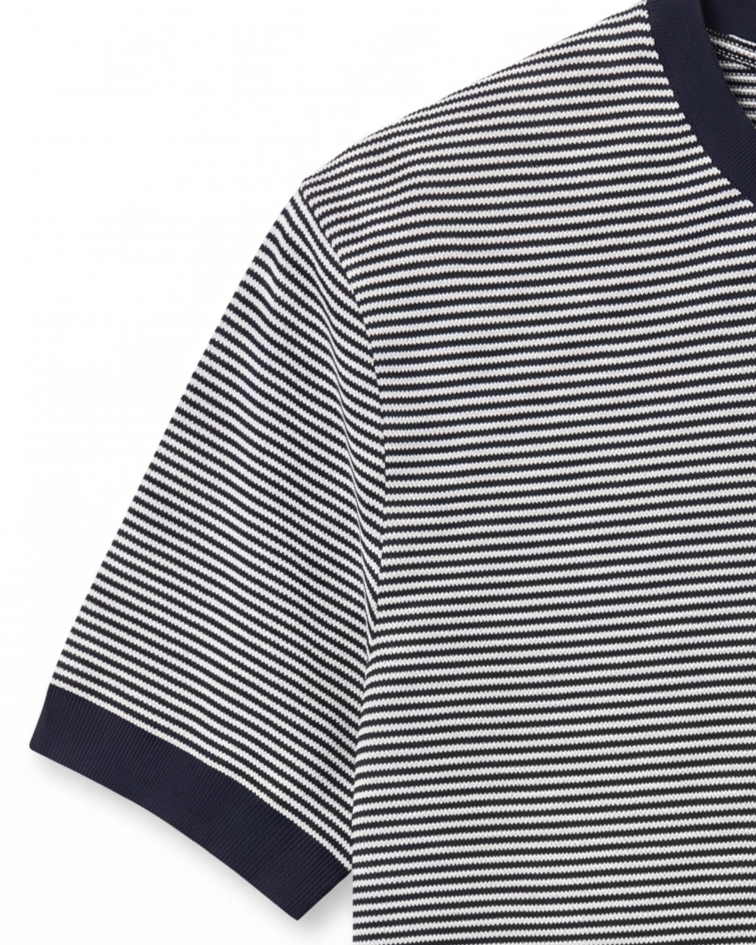 Brunello Cucinelli - Navy and White Striped Knitted Short-Sleeve T-shirt