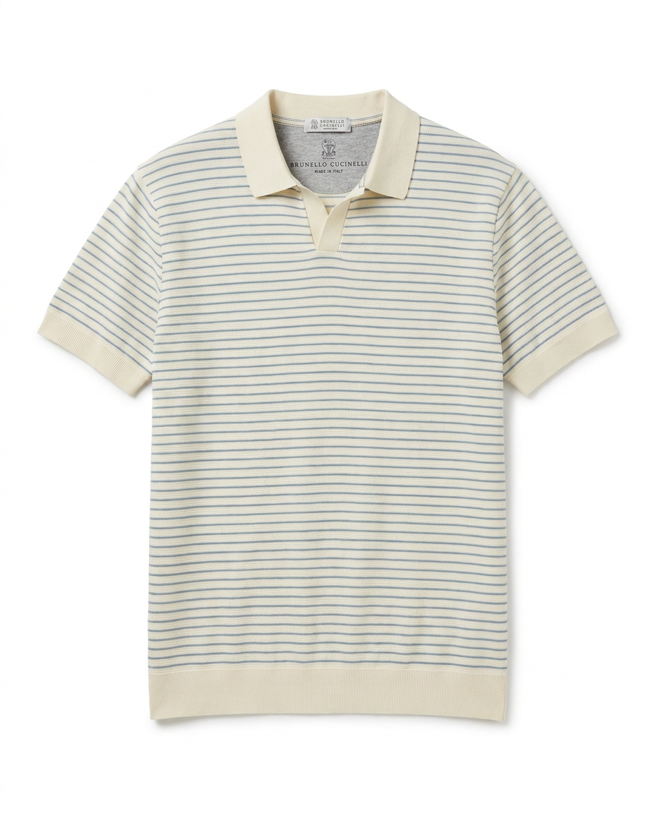Brunello Cucinelli - Men's Striped Knit Polo Shirt