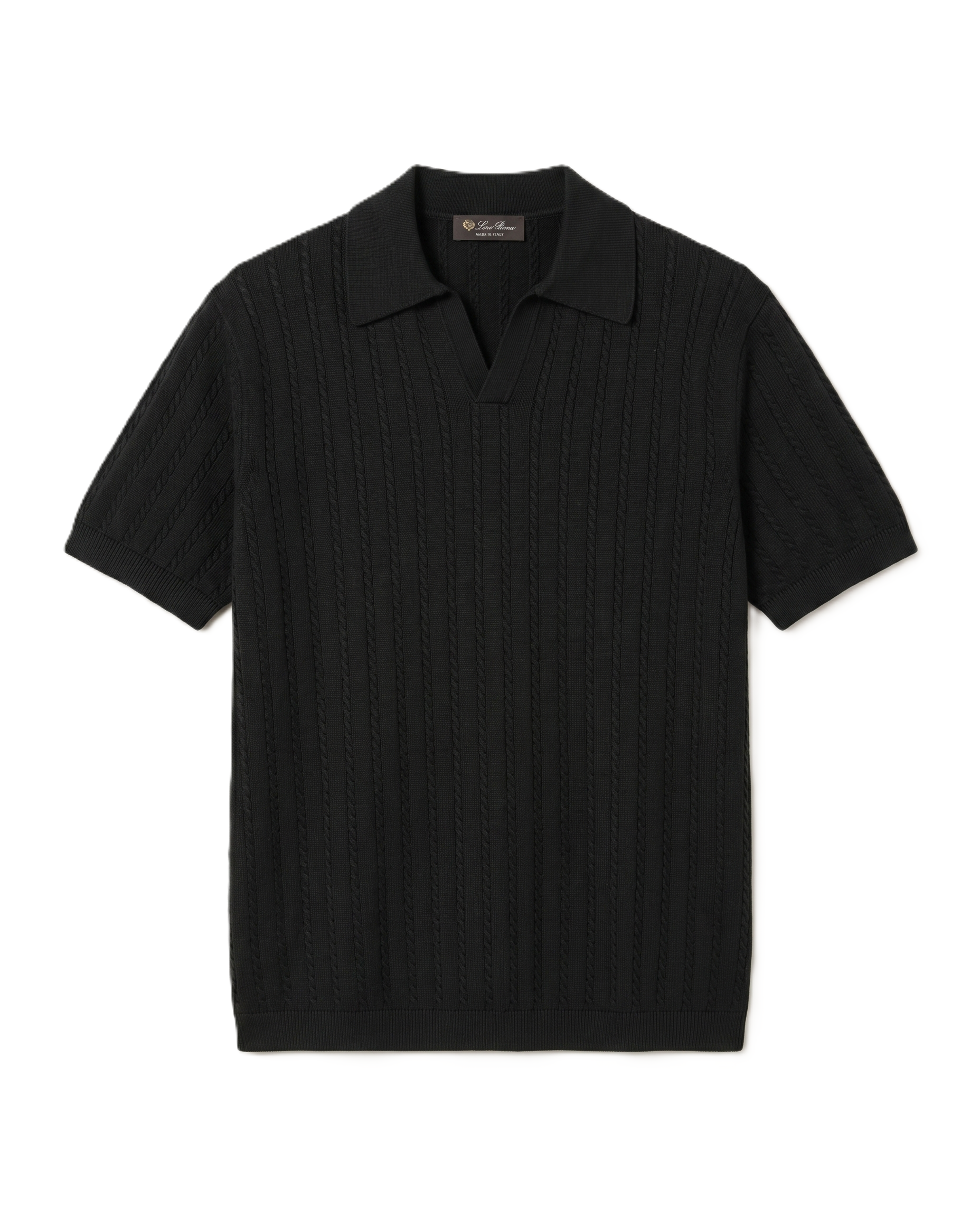 Loro Piana - Black Fine V-Neck Knit Polo T- Shirt V-Neck