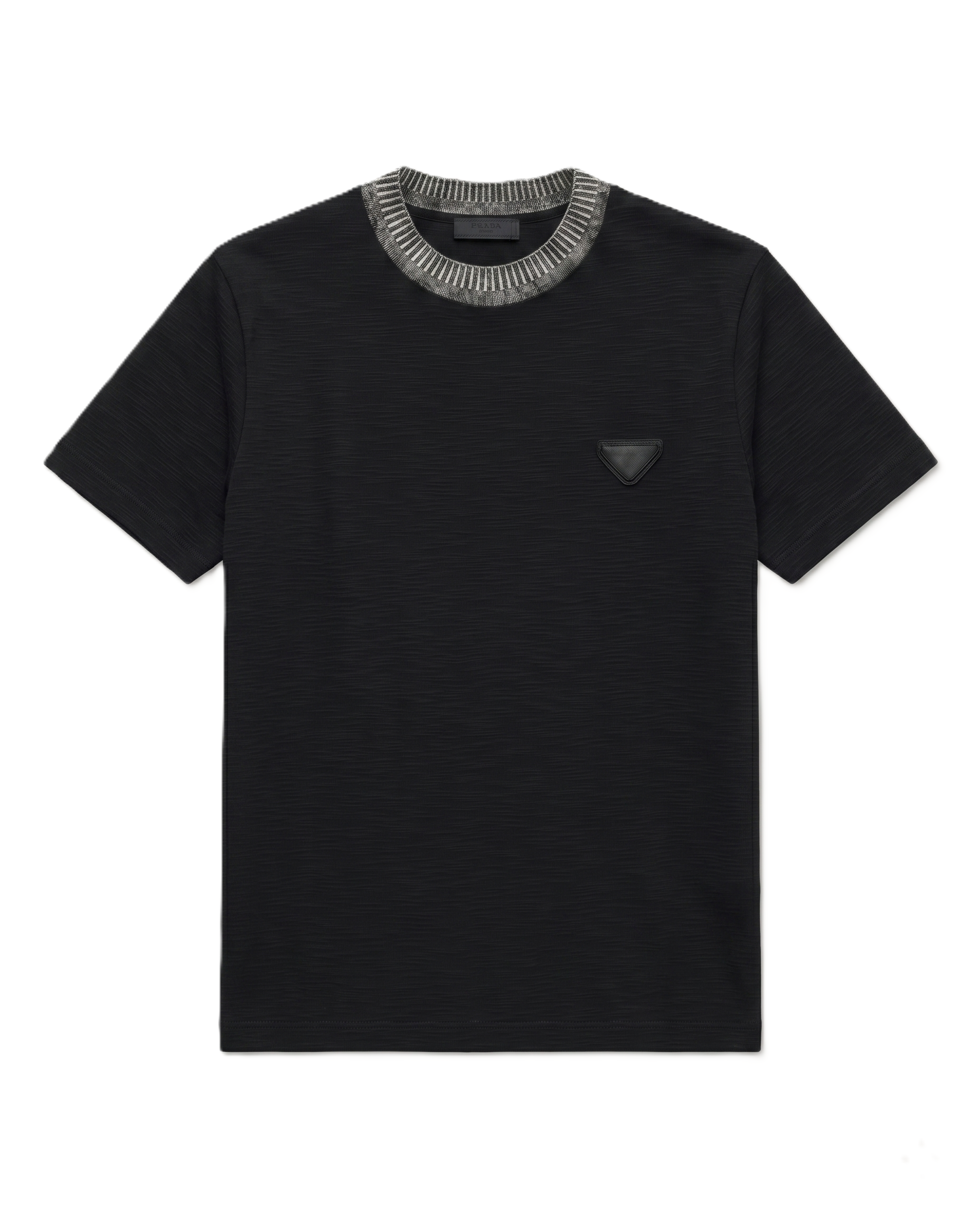 Prada - Contrast-Collar Textured T-Shirt - Black