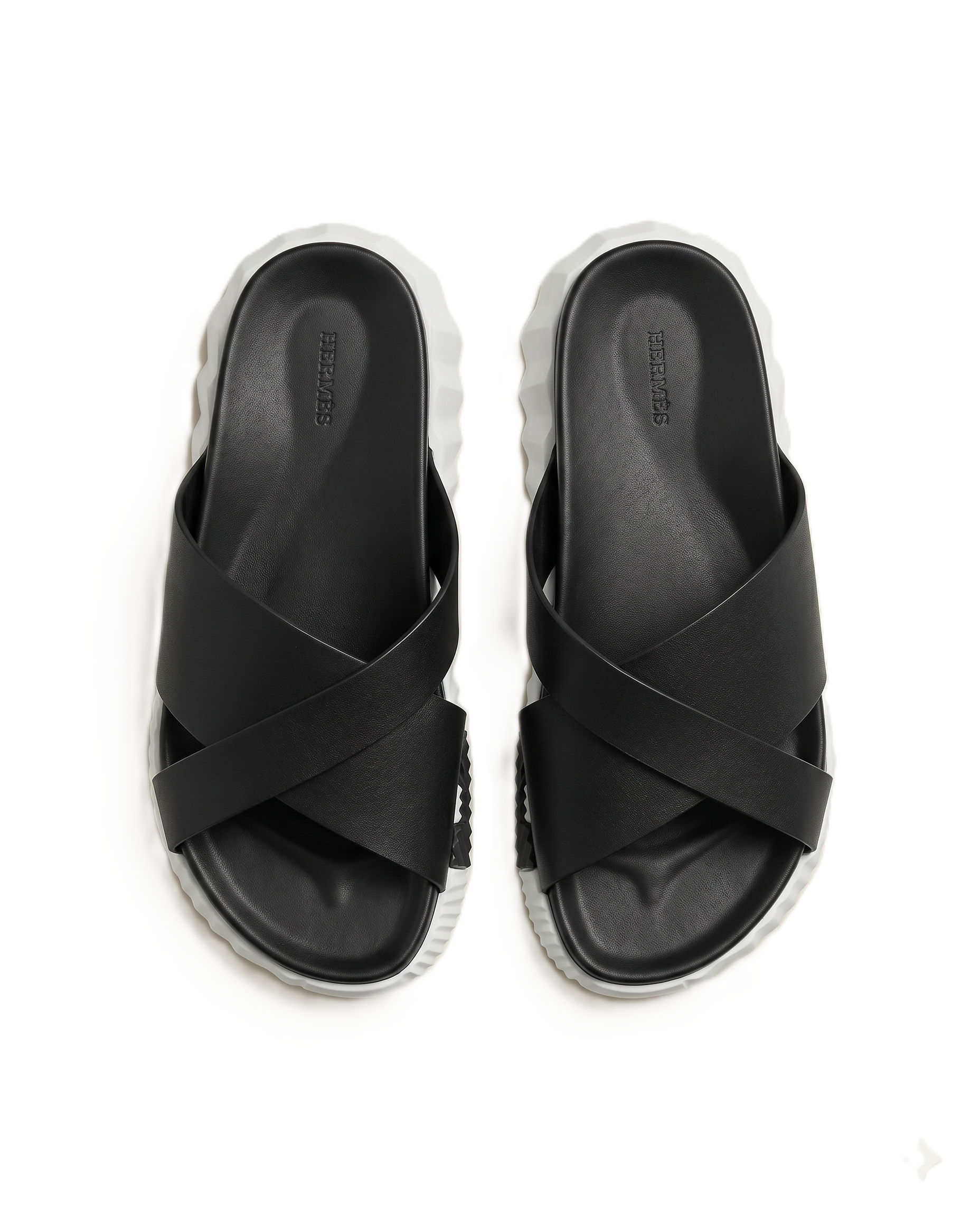 Herm?s - Black Leather Cross-Strap Chunky Sandals
