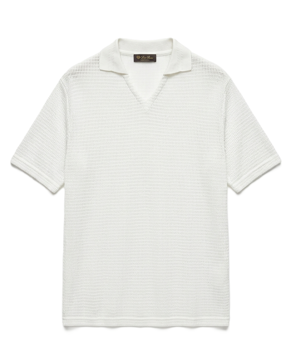 Loro Piana - Open-Knit V-Neck Short-Sleeve Polo, White