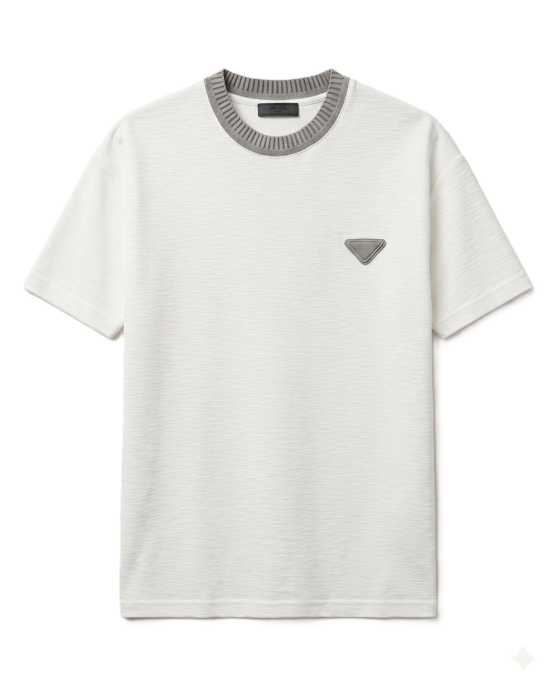 Prada - Contrast-Collar Textured T-Shirt - White