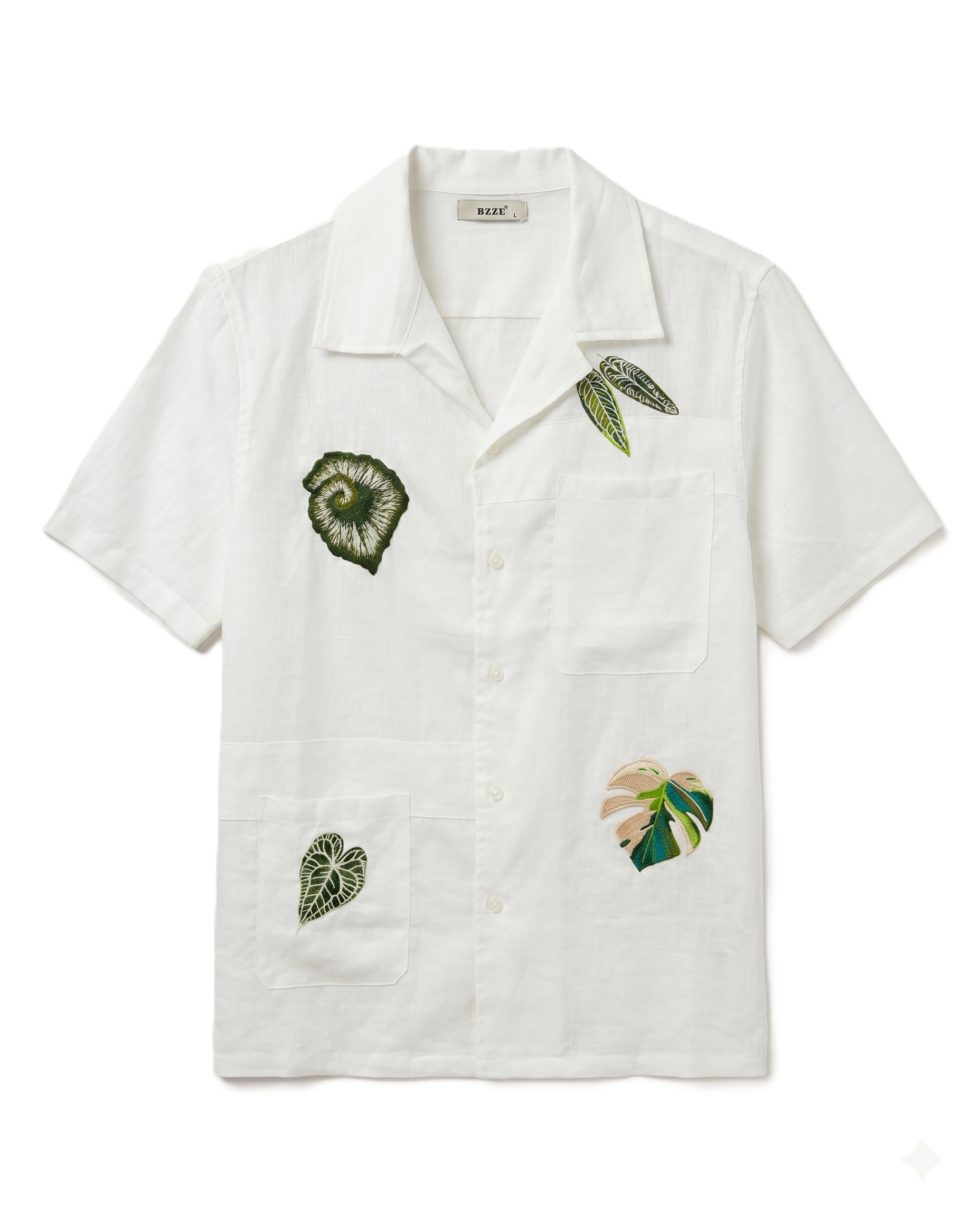 Bzze - White Embroidered Botanical Shirt