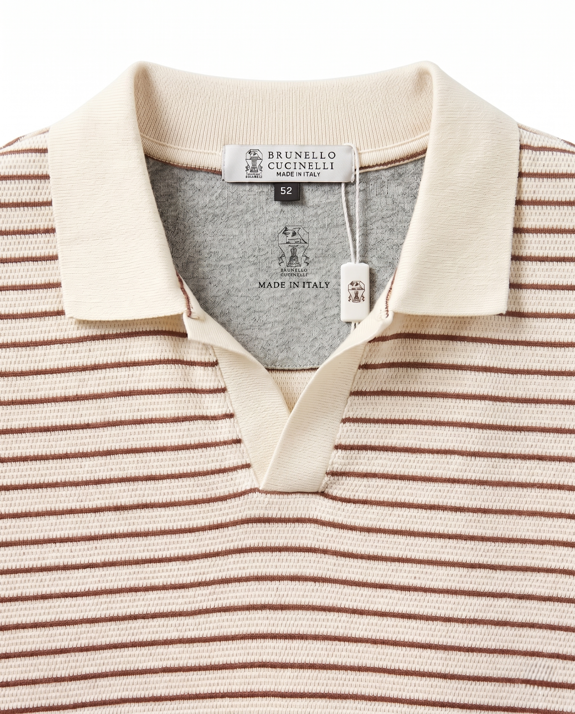 Brunello Cucinelli - Knitted V-Neck Striped Polo T- Shirt