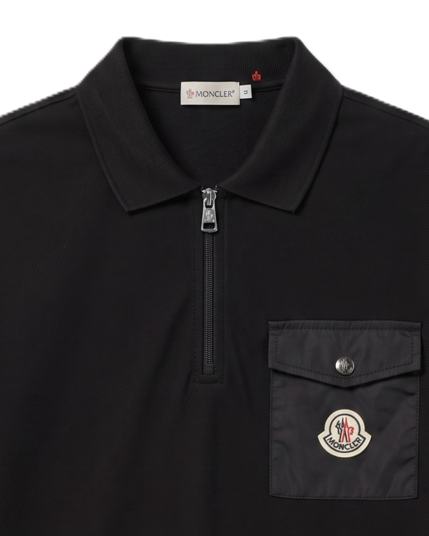 Moncler - Quarter-Zip Polo T-Shirt - Black