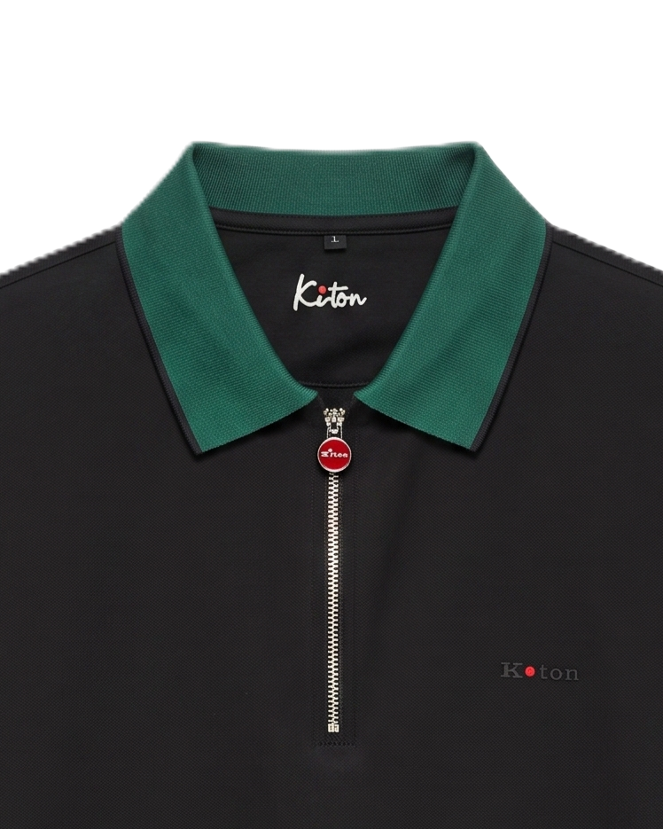 Kiton - Quarter-Zip Polo T-Shirt - Black