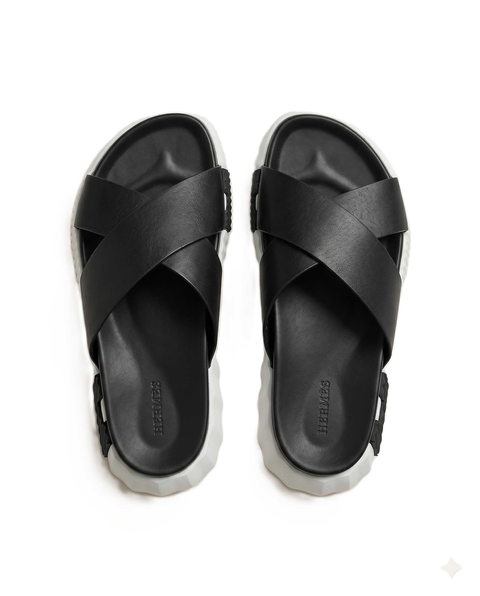 Herm?s - Black Leather Cross-Strap Chunky Sandals