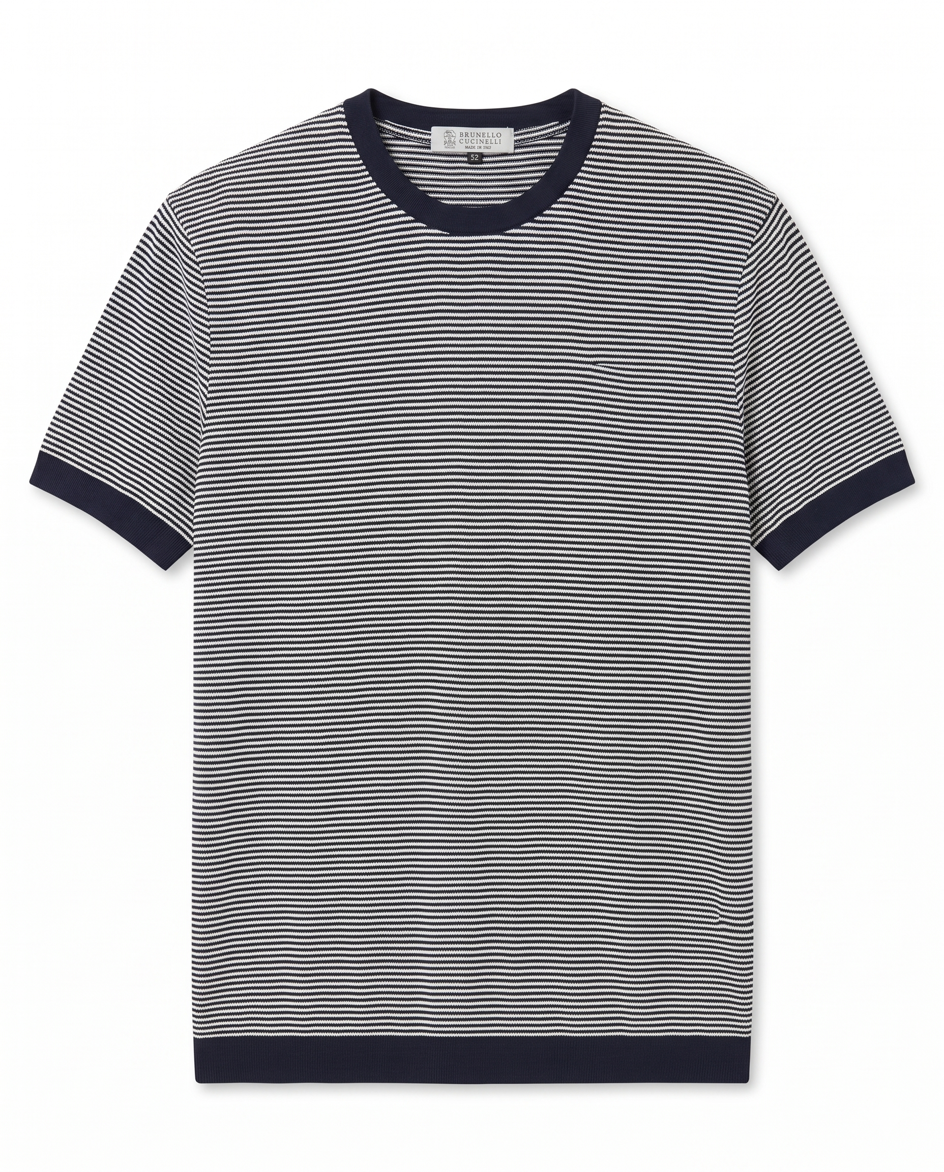 Brunello Cucinelli - Navy and White Striped Knitted Short-Sleeve T-shirt