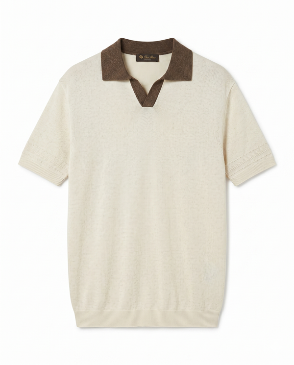 Loro Piana - Contrasting Collar Fine Knit Polo Shirt - Beige