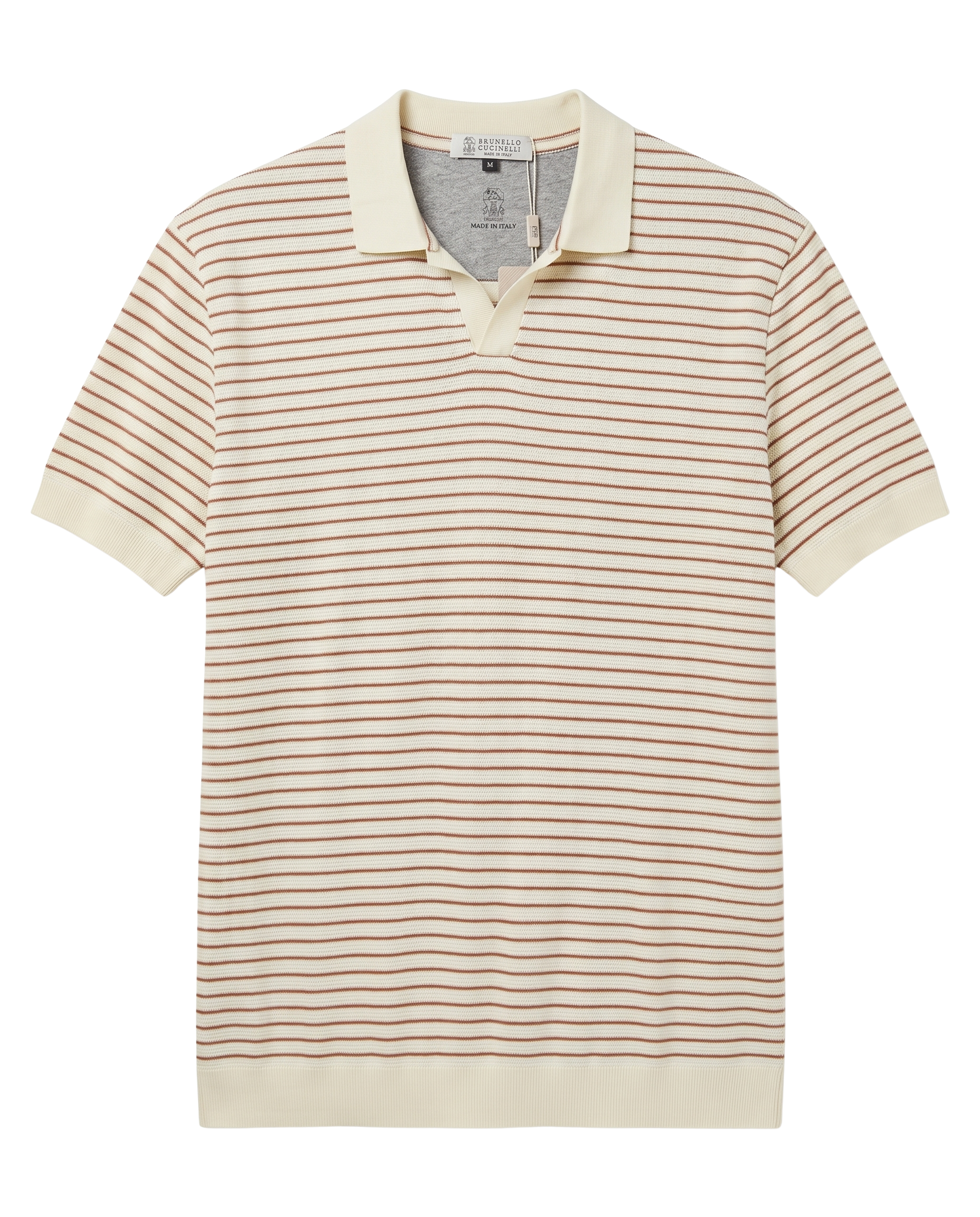 Brunello Cucinelli - Knitted V-Neck Striped Polo T- Shirt