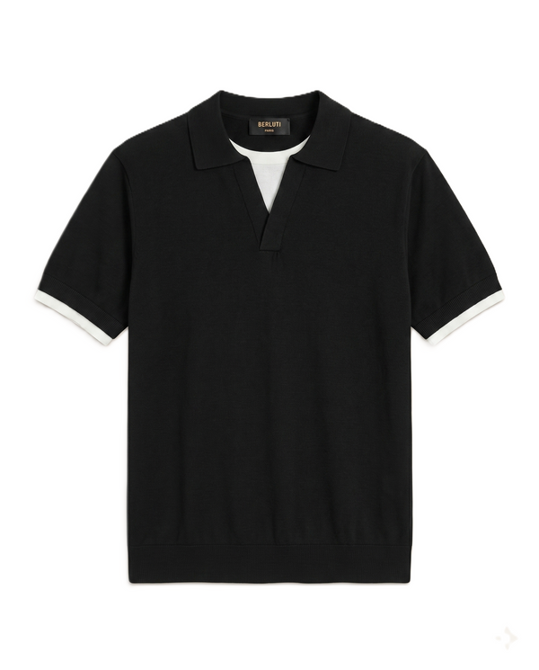 Berluti - Layered-Look Knitted V-Neck Polo, Black