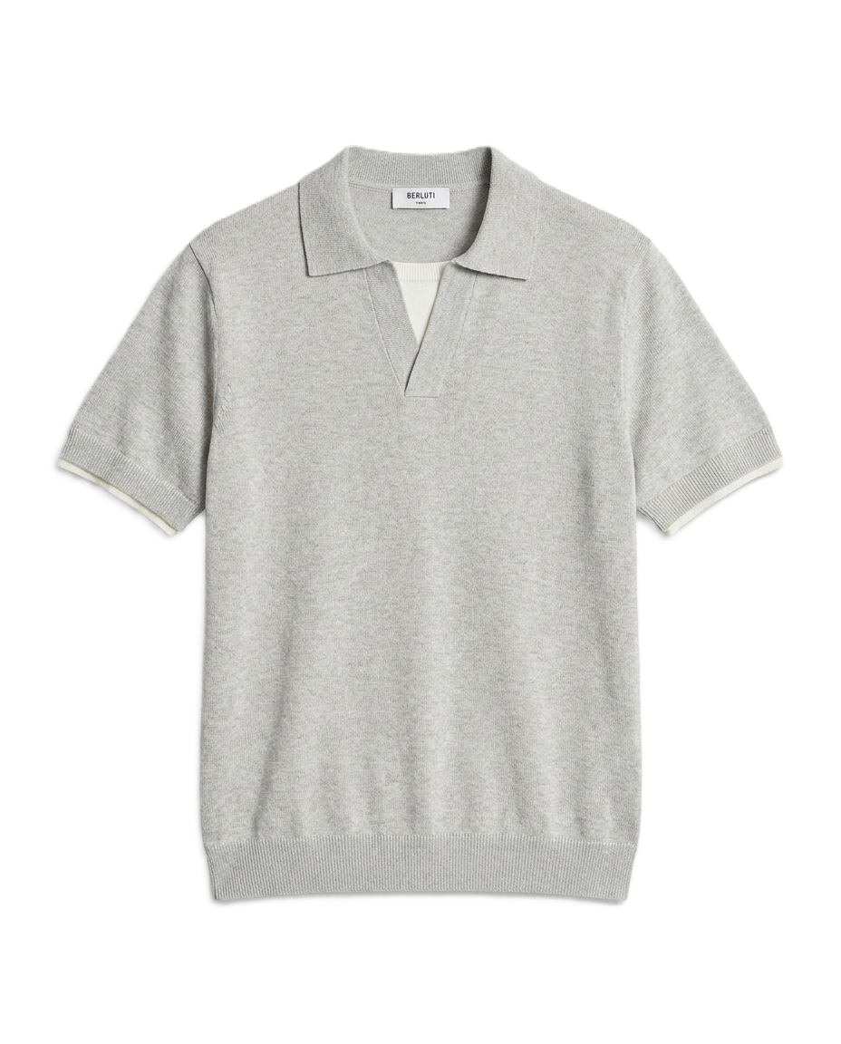 Berluti - Grey Knitted Polo Shirt with V-Neck