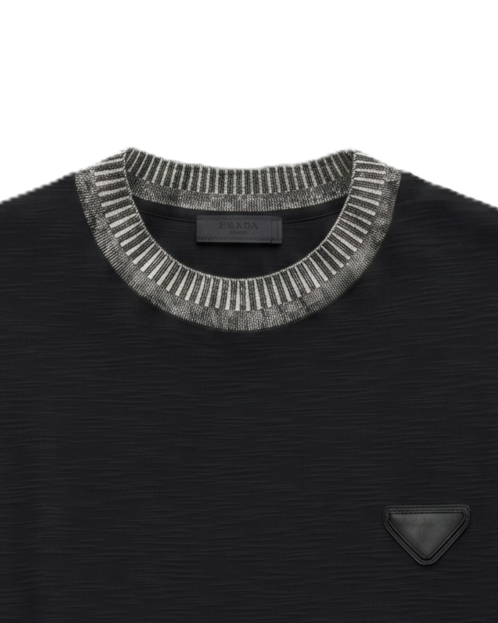 Prada - Contrast-Collar Textured T-Shirt - Black
