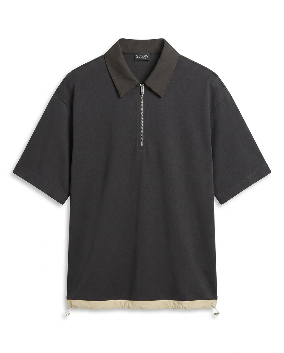 Zegna - Black Zipped Polo Shirt