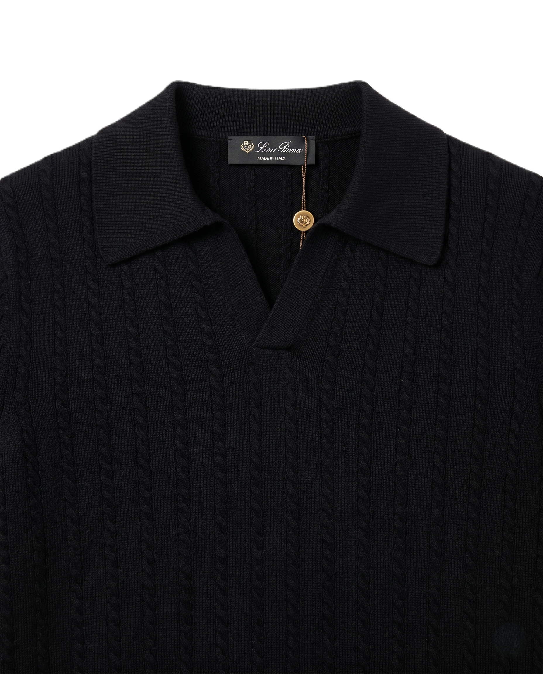 Loro Piana - Black Fine V-Neck Knit Polo T- Shirt V-Neck