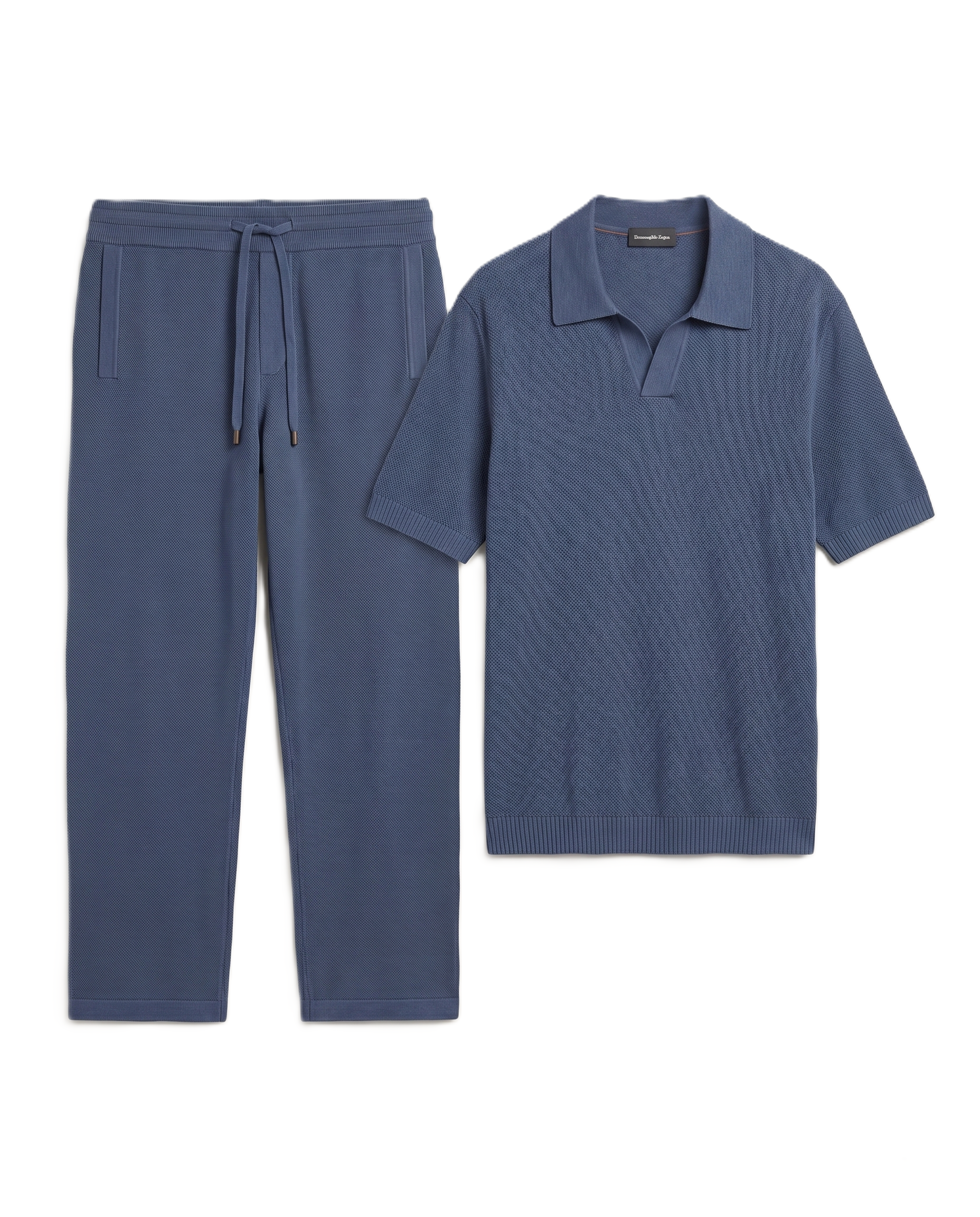 Zegna - Textured Knit Polo & Pant Set - Deep Blue