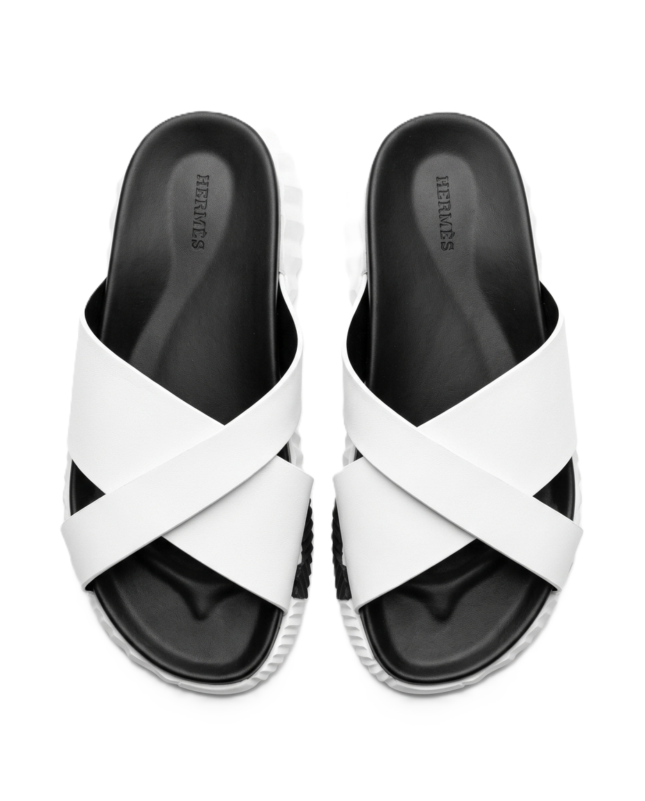 Herm?s - White Leather Cross-Strap Chunky Sandals