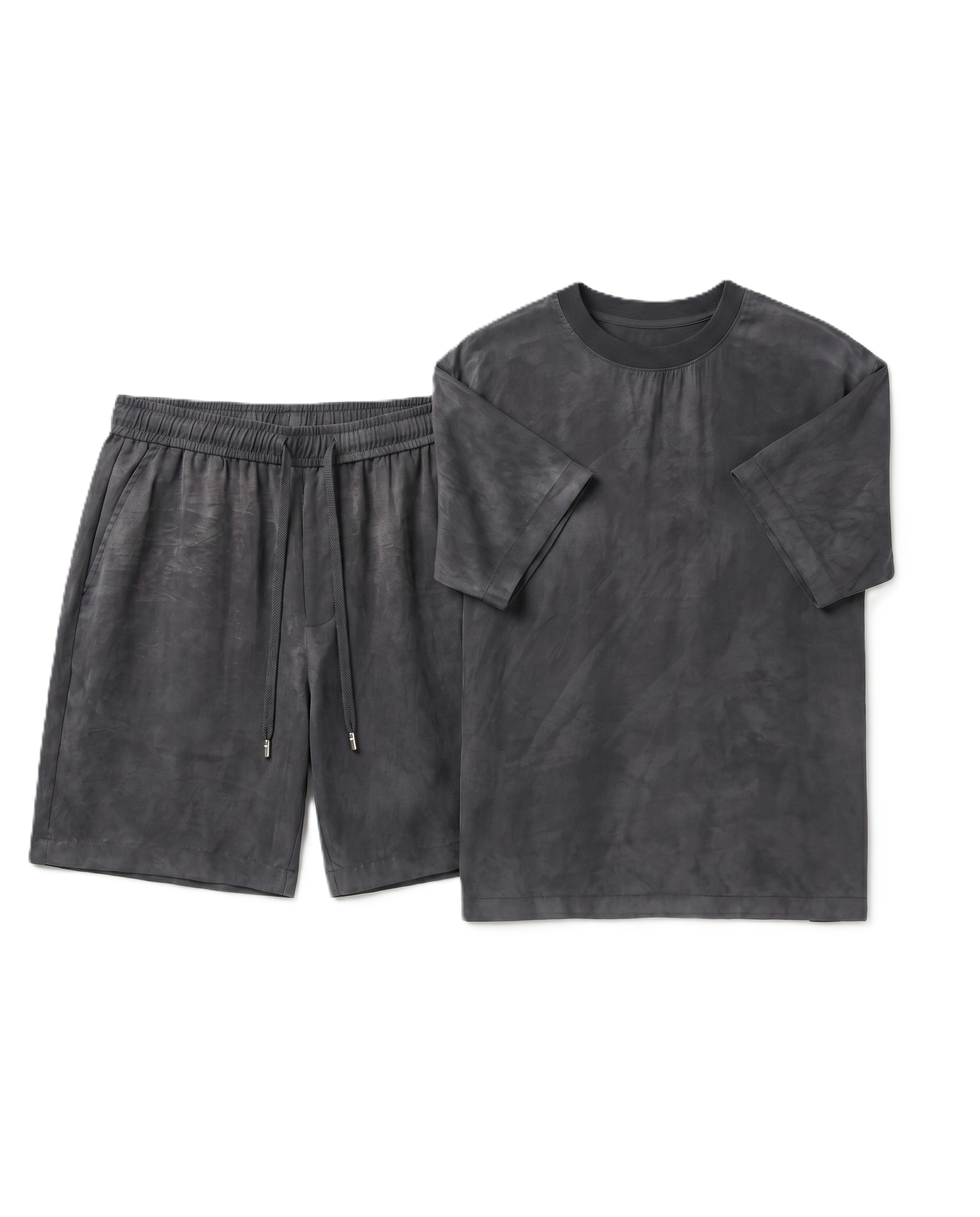 ZHE - Suede-Effect Relaxed Lounge Set - Charcoal Grey