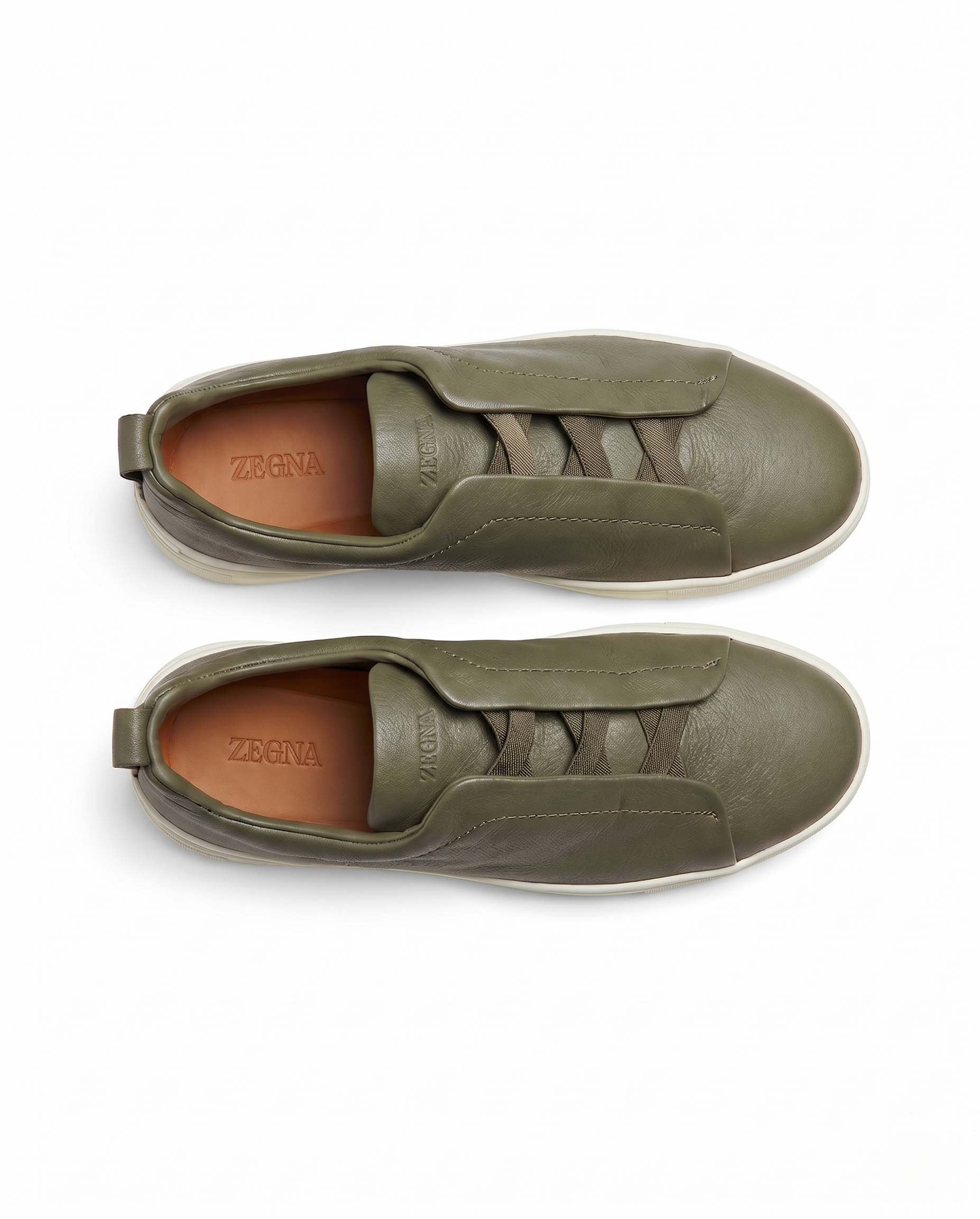 Zegna - Olive Green Leather Slip-On Sneakers