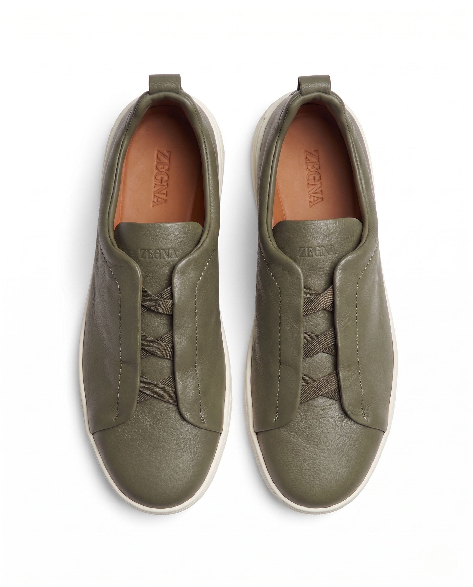 Zegna - Olive Green Leather Slip-On Sneakers