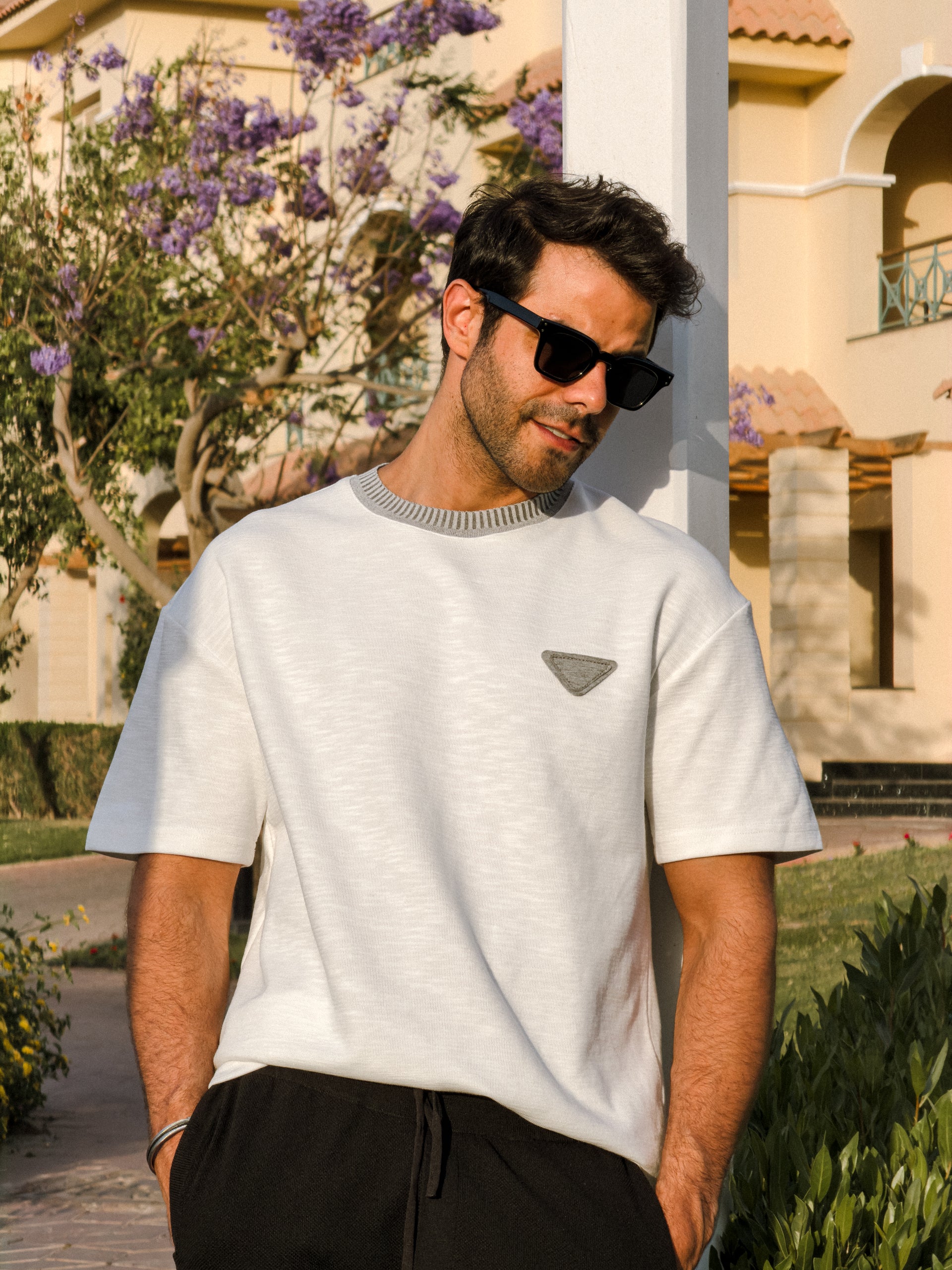 Prada - Contrast-Collar Textured T-Shirt - White