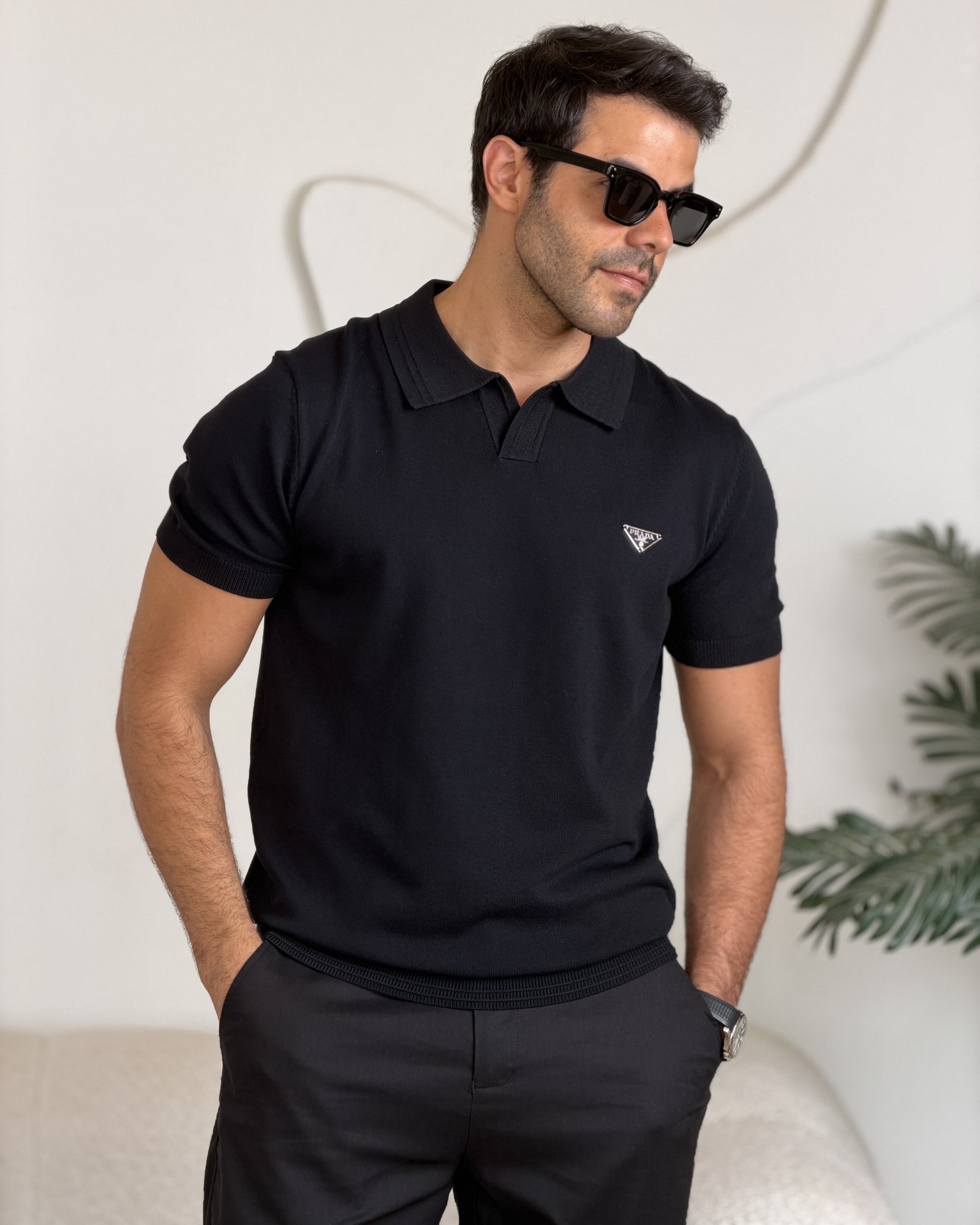 Prada - Black Knit Polo Shirt