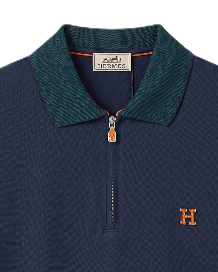 Hermès - Half-Zip Polo T-Shirt - Navy
