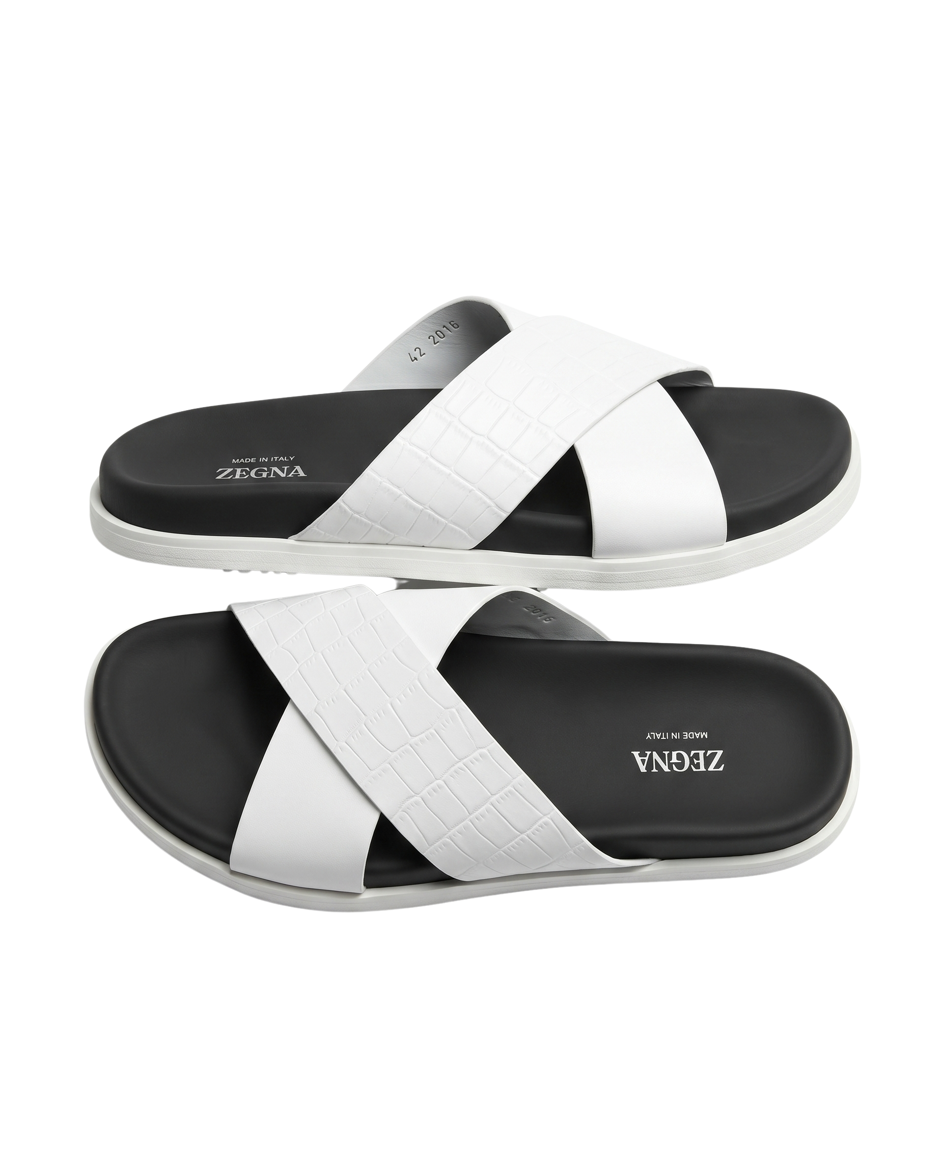 Zegna - White Croc-Effect Cross-Strap Sandals