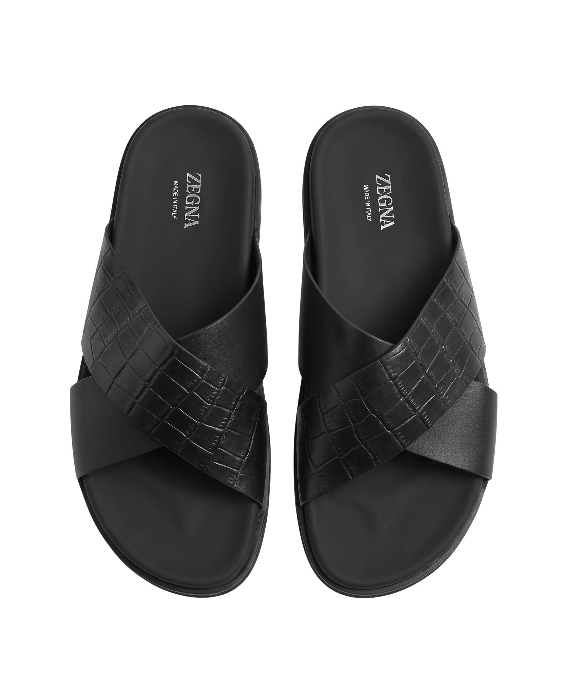 Zegna - Black Croc-Effect Cross-Strap Sandals