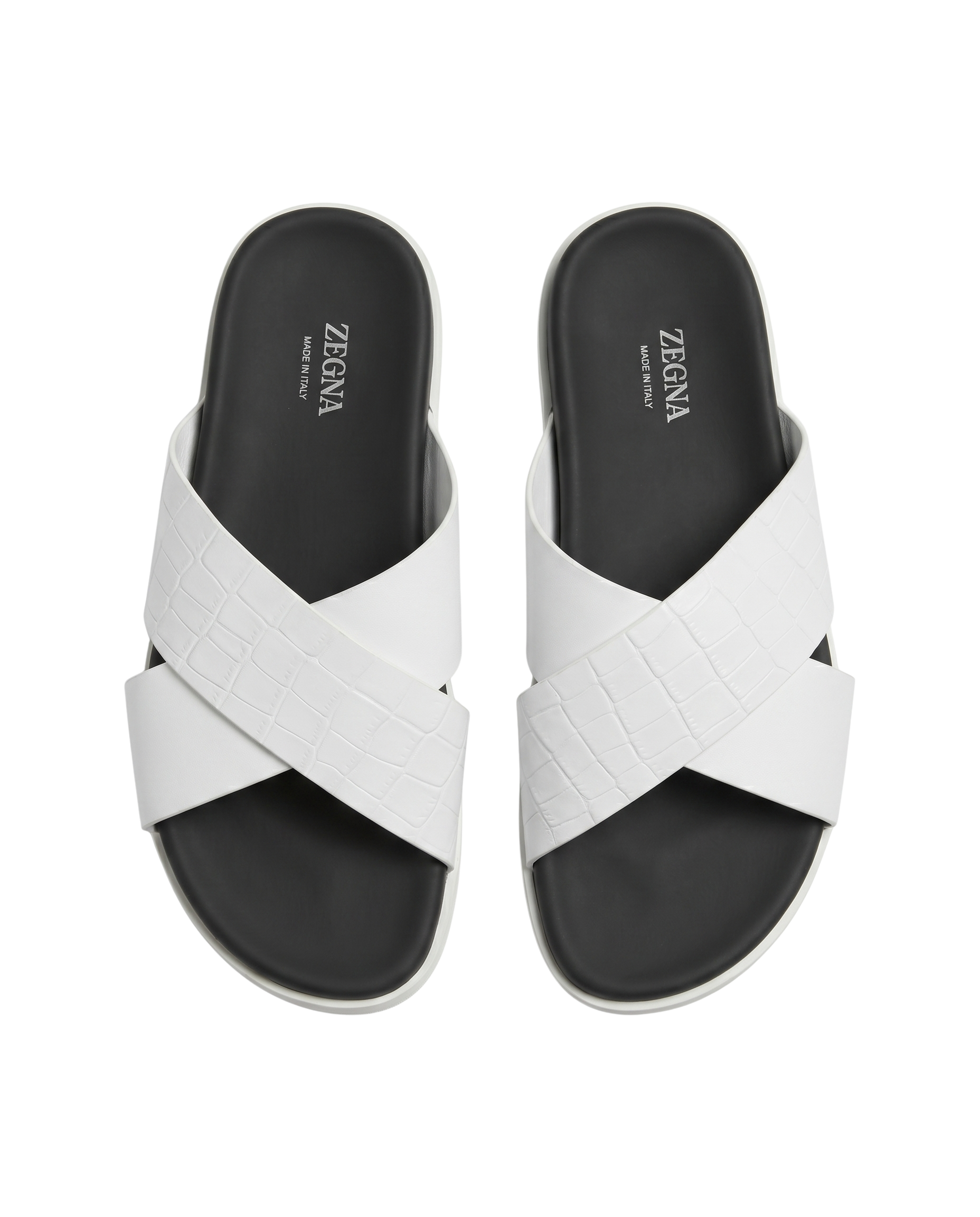 Zegna - White Croc-Effect Cross-Strap Sandals
