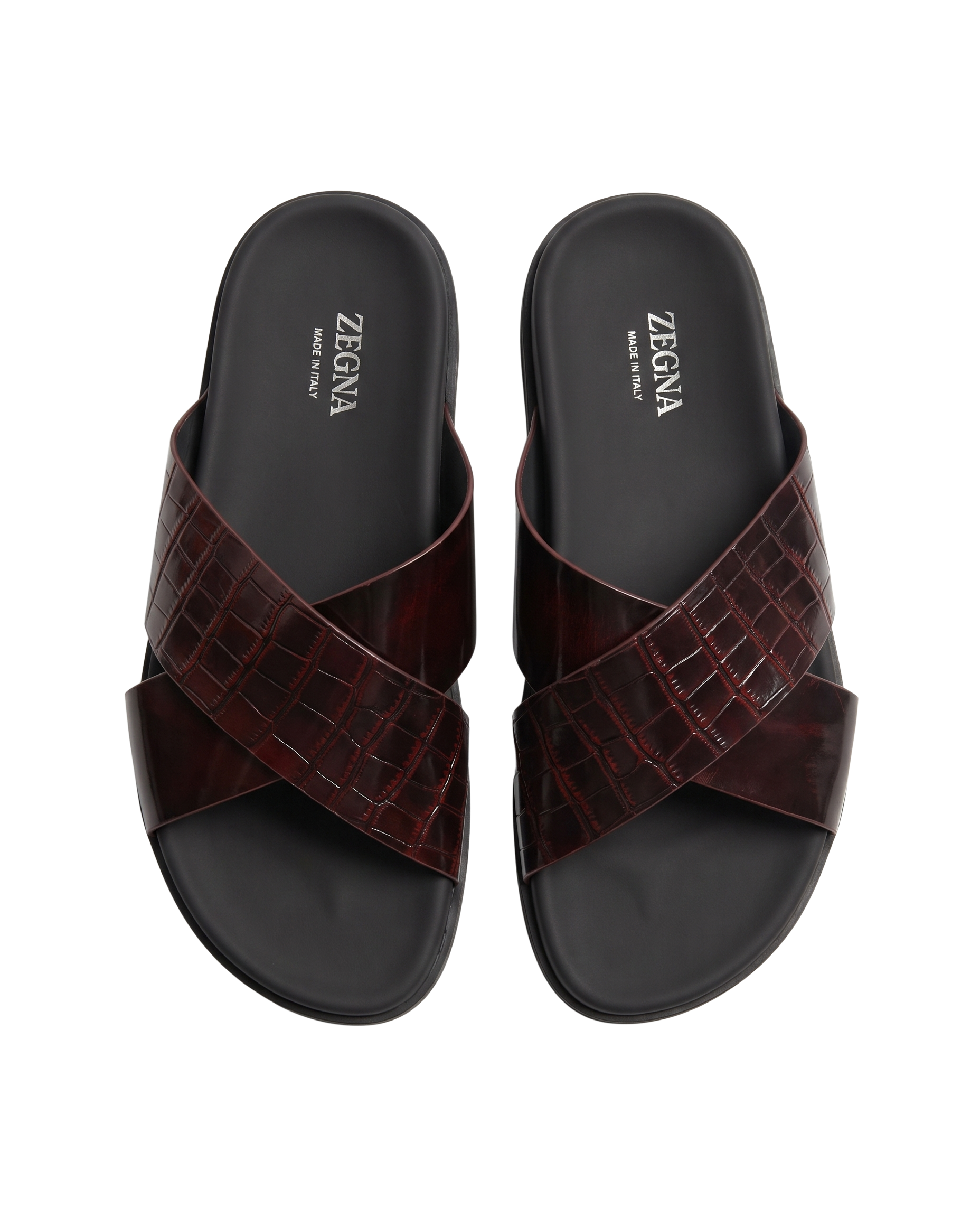 Zegna - Burgundy Croc-Effect Cross-Strap Sandals