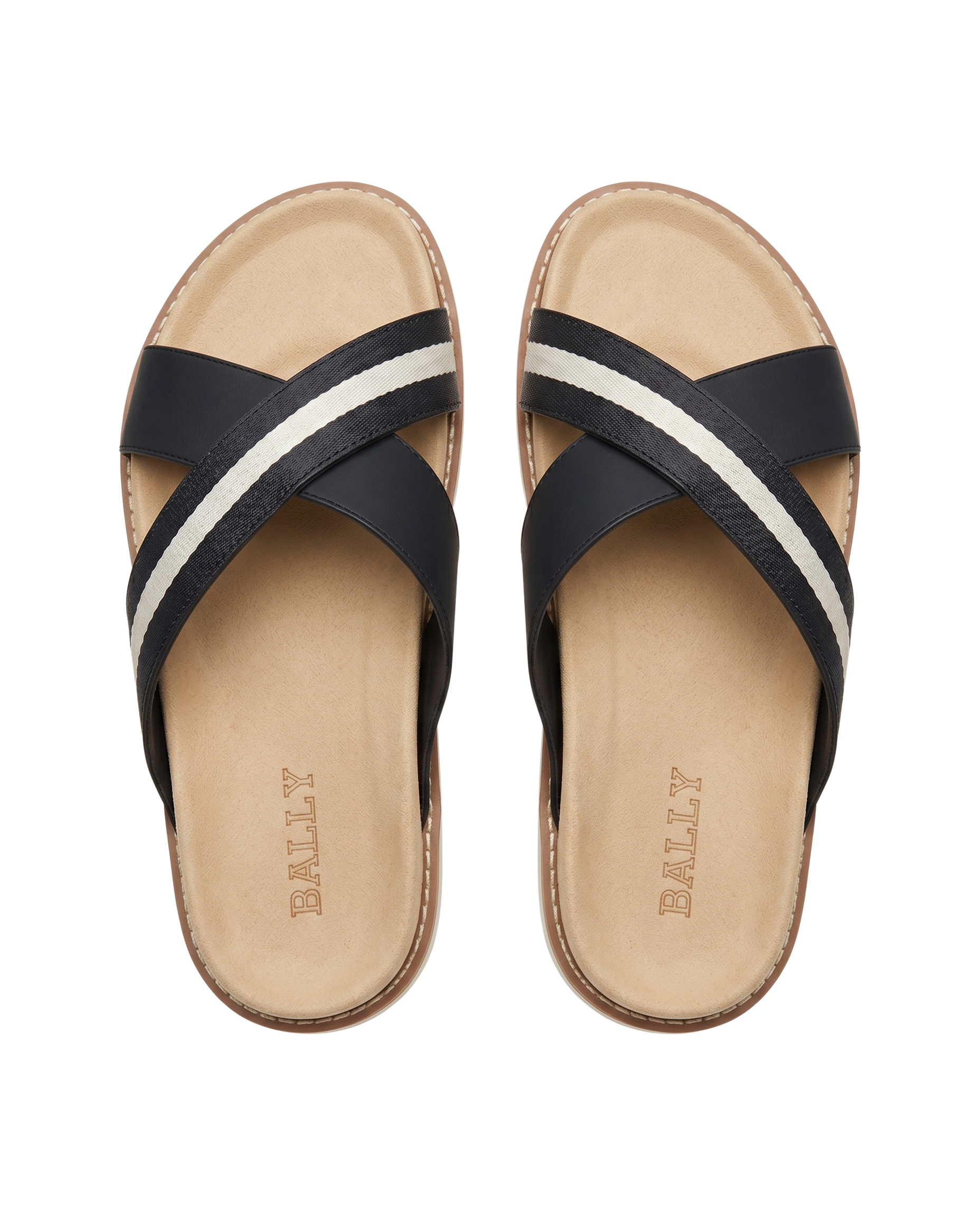 Bally - Black and White Stripe Criss-Cross Sandals