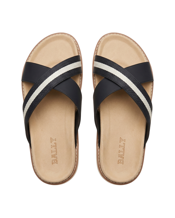 Bally - Black and White Stripe Criss-Cross Sandals