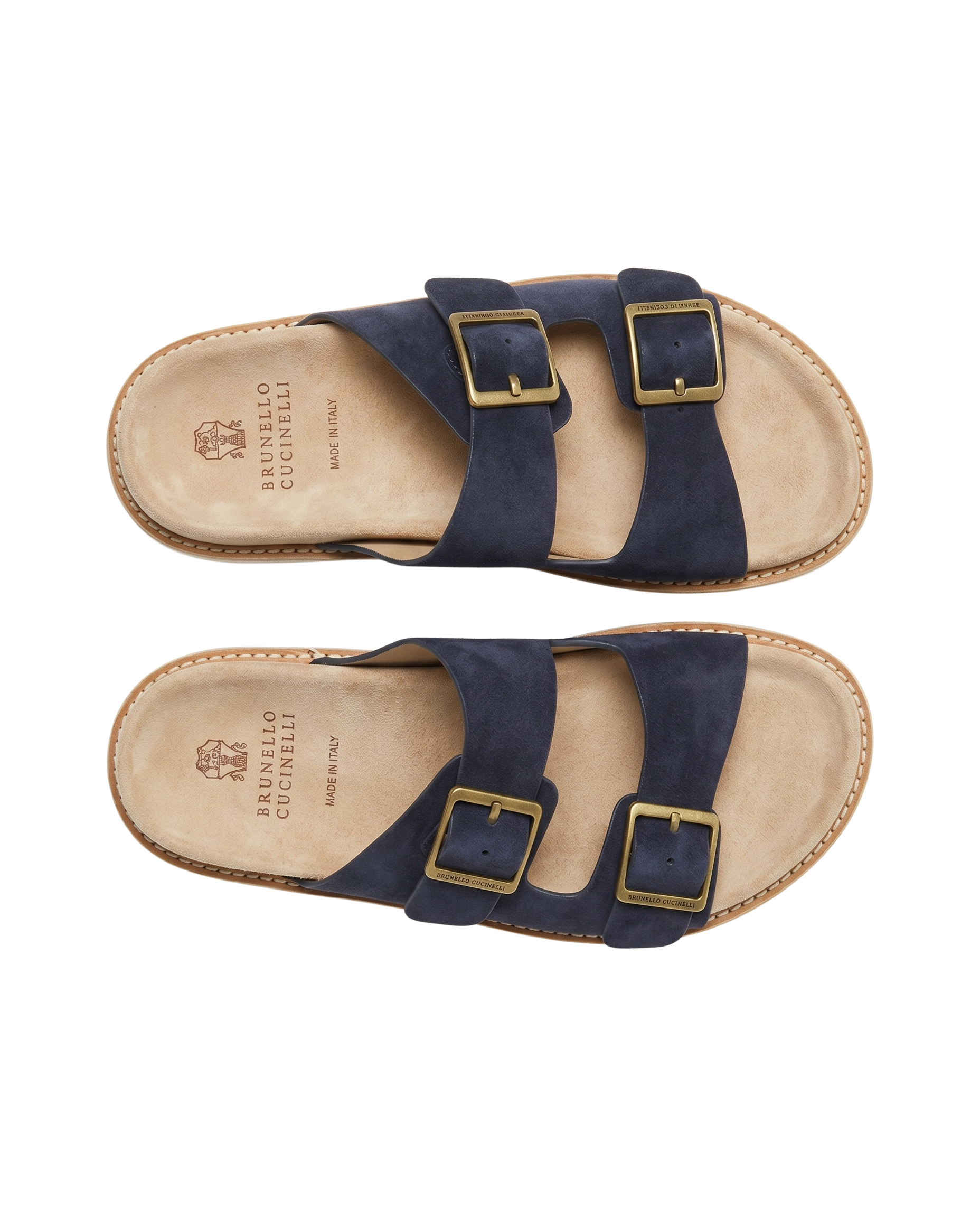 Brunello Cucinelli - Suede Double-Buckle Slide Sandals in blue
