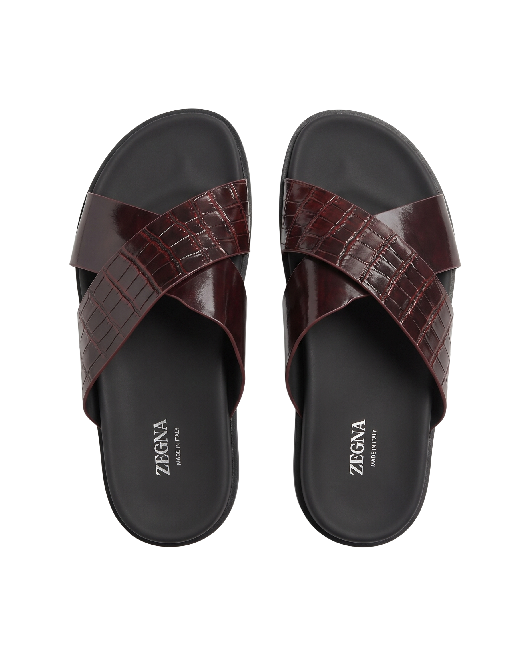 Zegna - Burgundy Croc-Effect Cross-Strap Sandals