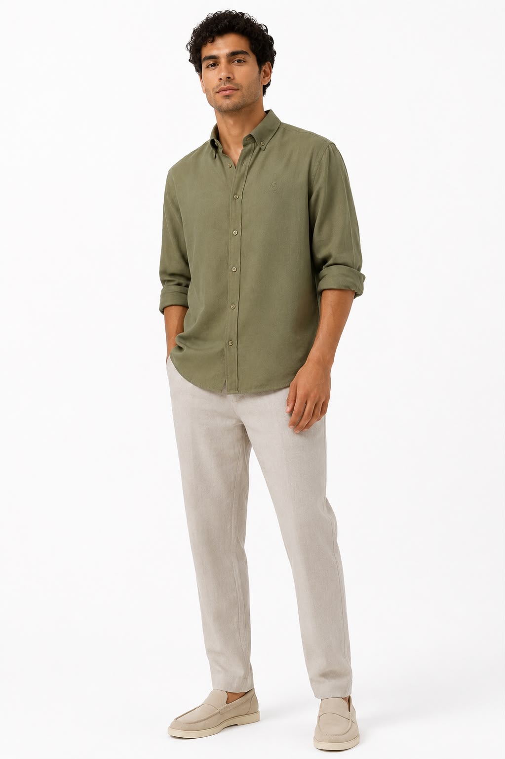 Loro Piana - Long-Sleeve Linen Shirt - Olive Green