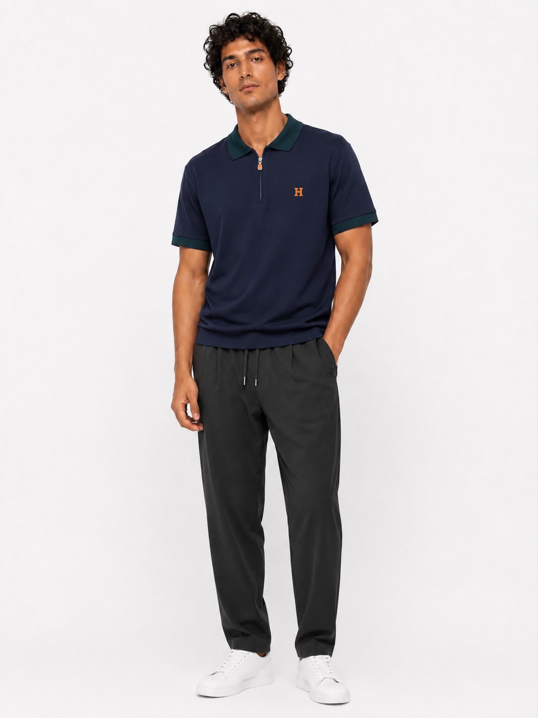Hermès - Half-Zip Polo T-Shirt - Navy