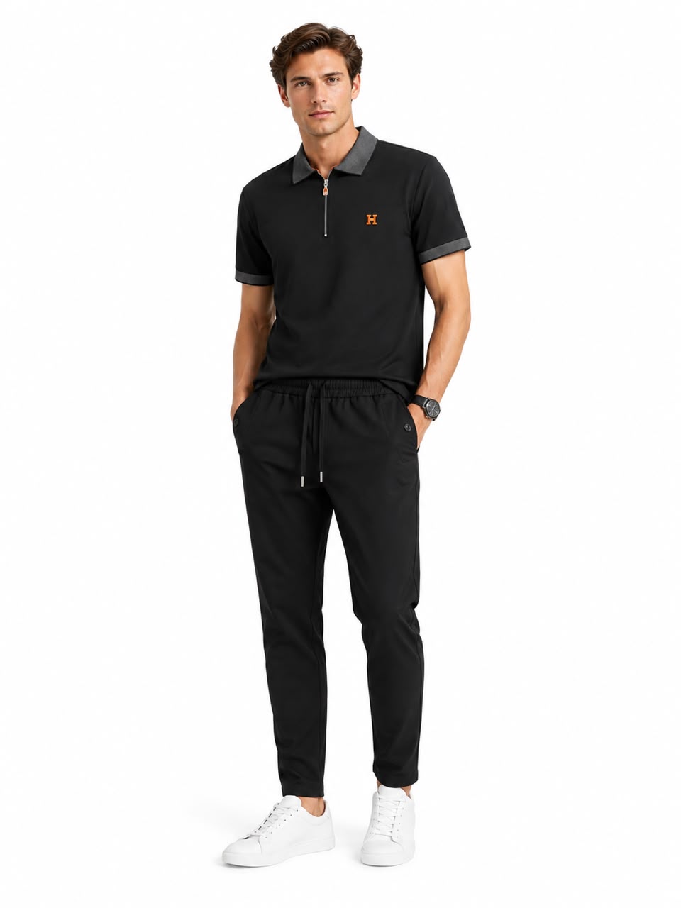 Hermès - Half-Zip Polo T-Shirt - Black