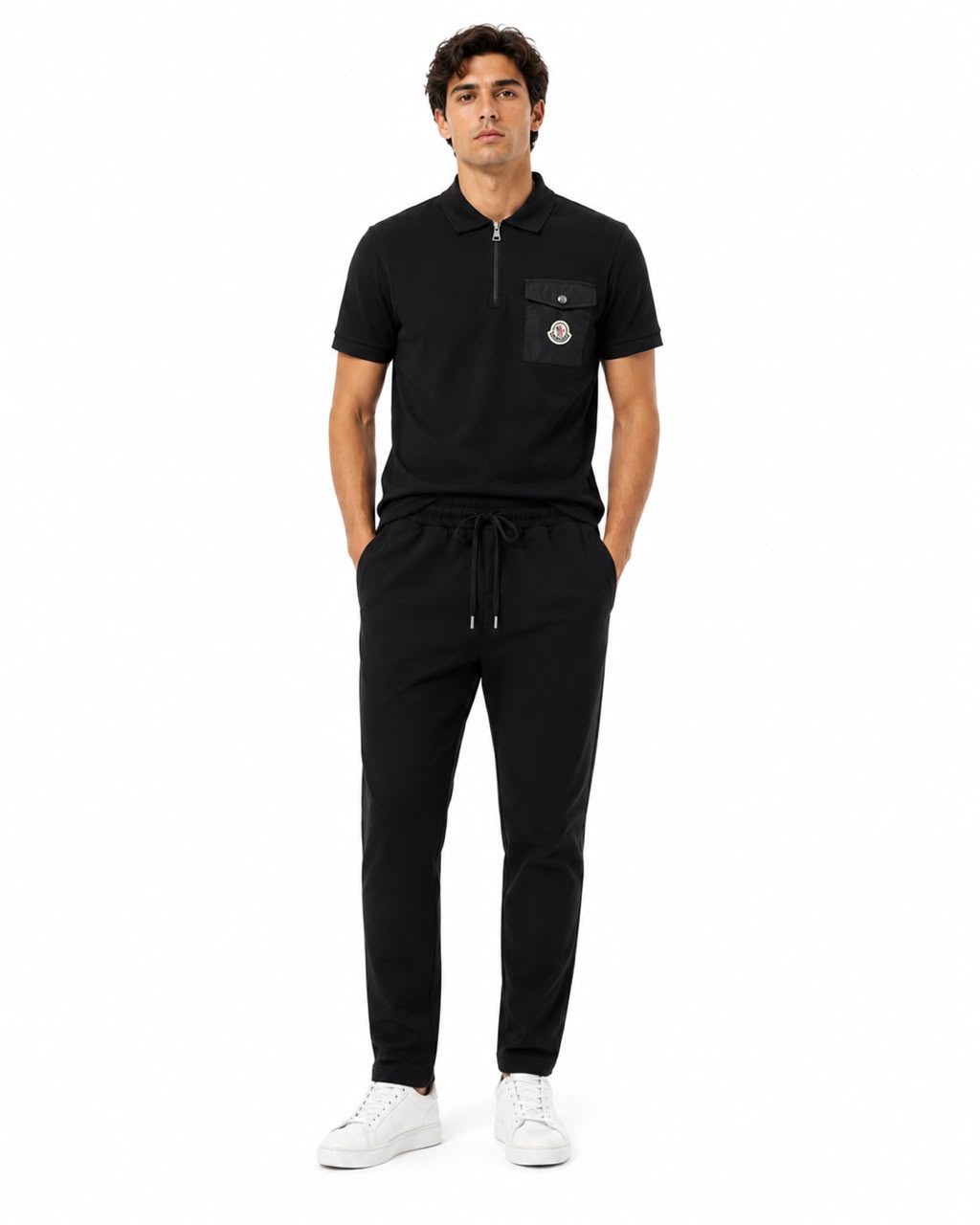 Moncler - Quarter-Zip Polo T-Shirt - Black